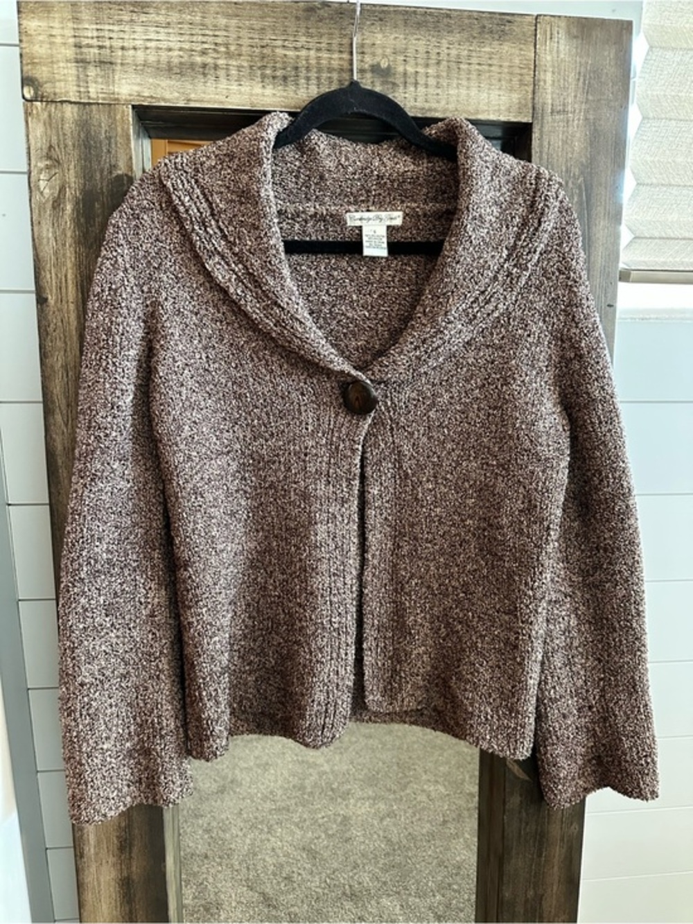 Cambridge Dry Goods Cardigan Sweater Small Brown Boucle One Button Oversized